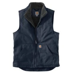 Carhartt Vest: Men's 104277 I26 Navy Washed Duck Sherpa Lined Mock Vest