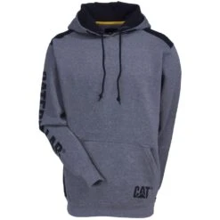 CAT Apparel Sweatshirts: Men's 1910802 004 Grey Logo Panel Hooded Sweatshirt -Fashion Clothing Store 1910802 004 5 1