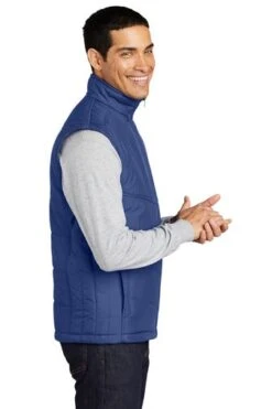 Port Authority Vests: Men's J709 BLU Mediterranean Blue Puffy Vest -Fashion Clothing Store 4118 mediblue 3 j709medibluemodelside1 337w