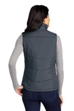 Port Authority Vests: Women's L709 DSLT Dark Slate Puffy Vest -Fashion Clothing Store 4119 darkslate 2 l709darkslatemodelback1 337w