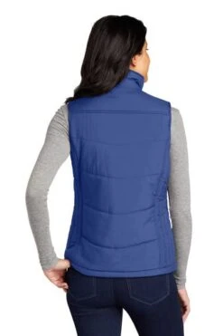 Port Authority Vests: Women's L709 BLU Mediterranean Blue Puffy Vest -Fashion Clothing Store 4119 mediblue 2 l709medibluemodelback1 337w