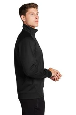 Sport-Tek Sweatshirts: Men's F247 BLK Black Tech Fleece 1/4-Zip Pullover -Fashion Clothing Store 4718 black 3 f247blackmodelside1 337w