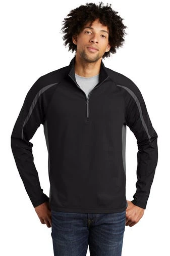 Sport-TeK Sweatshirts: Men's ST851 BCG Black Charcoal Grey Stretch 1/2-Zip Colorblock Pullover 1 Sport-TeK Sweatshirts: Men's ST851 BCG Black Charcoal Grey Stretch 1/2-Zip Colorblock Pullover
