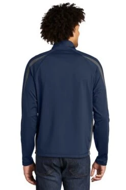 Sport-TeK Sweatshirts: Men's ST851 TNCG True Navy Charcoal Grey Stretch 1/2-Zip Colorblock Pullover 7 Sport-TeK Sweatshirts: Men's ST851 TNCG True Navy Charcoal Grey Stretch 1/2-Zip Colorblock Pullover -Fashion Clothing Store 5496 tnvchargy 2 st851tnvchargymodelback1 337w