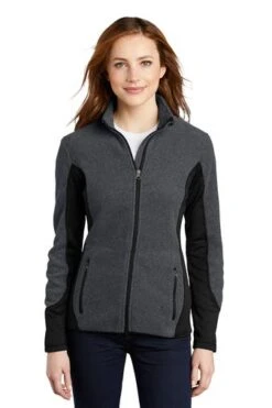 Port Authority Jackets: Women's L227 CRH Charcoal Heather Black R-Tek Pro Fleece Full Zip Jacket