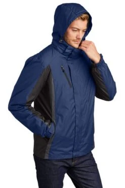 Port Authority Jackets: Men's J321 ABM Admiral Blue Black Magnet Colorblock 3-in-1 Jacket -Fashion Clothing Store 5548 adbbkmg 5 j321adbbkmgmodelhood1 337w