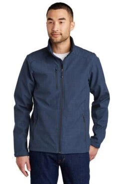 Eddie Bauer Jackets: Men's EB532 BLU Blue Shaded Crosshatch Soft Shell Jacket