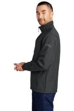 Eddie Bauer Jackets: Men's EB532 GRY Grey Shaded Crosshatch Soft Shell Jacket -Fashion Clothing Store 5566 grey 3 eb532greymodelside2 337w