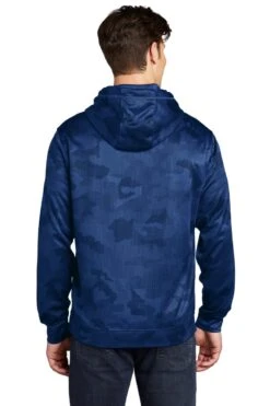 Sport-Teck Sweatshirts: Men's ST240 TR True Royal Sport-Wick CamoHex Fleece Hooded Pullover -Fashion Clothing Store 6647 trueroyal 2 st240trueroyalmodelback1 1200w