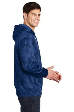 Sport-Teck Sweatshirts: Men's ST240 TR True Royal Sport-Wick CamoHex Fleece Hooded Pullover -Fashion Clothing Store 6647 trueroyal 3 st240trueroyalmodelside1 1200w