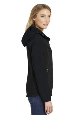 Port Authority Jackets: Women's L335 BLK Black Hooded Core Soft Shell Jacket -Fashion Clothing Store 6953 black 3 l335blackmodelside 337w 1