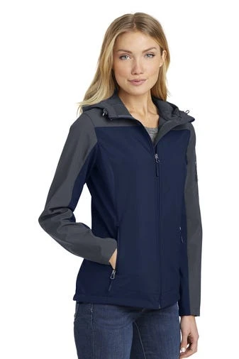 Port Authority Jackets: Women's L335 NVYGRY Dress Blue Navy Battleship Grey Hooded Core Soft Shell Jacket 2 Port Authority Jackets: Women's L335 NVYGRY Dress Blue Navy Battleship Grey Hooded Core Soft Shell Jacket - Image 2