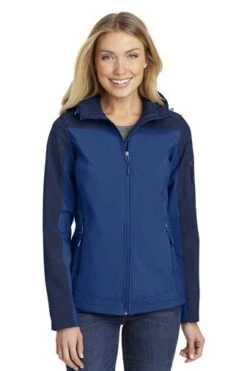 Port Authority Jackets: Women's L335 NVYBLU Night Sky Blue Dress Blue Navy Hooded Core Soft Shell Jacket