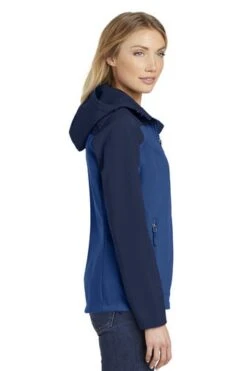 Port Authority Jackets: Women's L335 NVYBLU Night Sky Blue Dress Blue Navy Hooded Core Soft Shell Jacket -Fashion Clothing Store 6953 ntskybldbny 3 l335ntskybldbnymodelside 337w