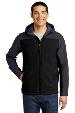 Port Authority Jackets: Men's J335 GRY Black Battleship Grey Hooded Core Soft Shell Jacket