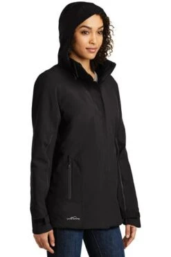 Eddie Bauer Jackets: Women's EB555 BLK Black WeatherEdge Plus Insulated Jacket -Fashion Clothing Store 8327 black 4 eb555blackmodelhood 337w