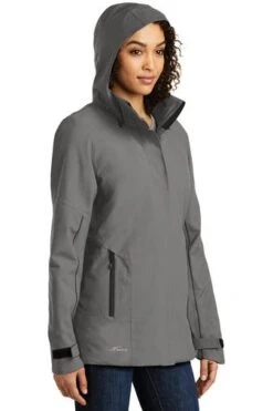 Eddie Bauer Jackets: Women's EB555 MG Metal Grey WeatherEdge Plus Insulated Jacket -Fashion Clothing Store 8327 metalgrey 4 eb555metalgreymodelhood 337w