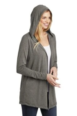 District Cardigans: Women's DT156 GYFST Grey Frost Perfect Tri Hooded Cardigan -Fashion Clothing Store 9206 greyfrost 4 dt156greyfrostmodelhood 337w