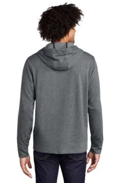 Sport-Tek Jackets: Men's ST293 DGH Dark Grey Heather PosiCharge Tri-Blend Wicking Fleece Full-Zip Hooded Jacket -Fashion Clothing Store 9760 darkgreyhthr 2 st293darkgreyhthrmodelback 337w
