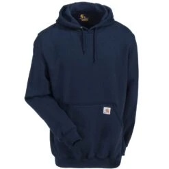 Carhartt Sweatshirts: Men's K288 472 New Navy Blue Midweight Hooded Logo Sweatshirt -Fashion Clothing Store carhartt k288472 f 01