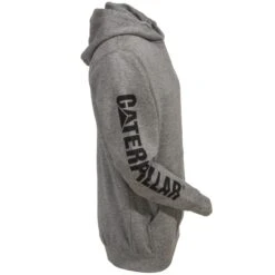 CAT Apparel Sweatshirts: Men's 1910709 004 Grey Hooded Trademark Banner Sweatshirt -Fashion Clothing Store cat 1910709 004 r 01