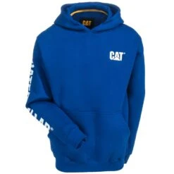 CAT Apparel Sweatshirts: Men's 1910709 95B Bright Blue Trademark Banner Hooded Sweatshirt -Fashion Clothing Store cat 1910709 bblu f 01
