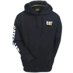 Caterpillar Sweatshirts: Men's 1910709 016 Black Hooded Trademark Banner Sweatshirt -Fashion Clothing Store cat 1910709 blk f 01