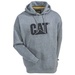 CAT Apparel Sweatshirts: Men's W10646 004 Dark Heather Grey Trademark Hooded Sweatshirt -Fashion Clothing Store cat w10646 dhtr f 01