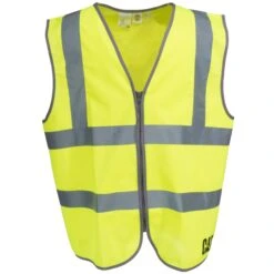 CAT Apparel Vests: Men's 1320025 407 Hi Vis Yellow Zip Up Safety Vest