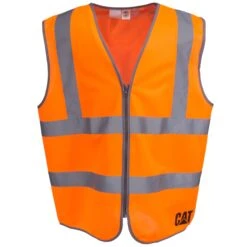 CAT Apparel Vests: Men's 1320025 607 Hi Vis Orange Zip Up Safety Vest