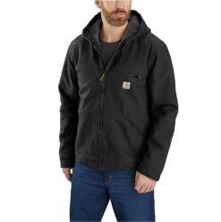 Carhartt Jackets: Men's 104392 BLK Black Relaxed Fit Washed Duck Sherpa-Lined Jacket