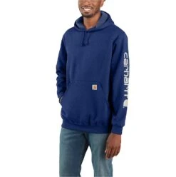Carhartt Sweatshirts: Men's K288 H53 Scout Blue Heather Midweight Hooded Logo Sweatshirt