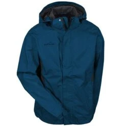 Eddie Bauer Jackets: Men's Blue EB550 DPS Waterproof Hooded Lined Rain Jacket -Fashion Clothing Store eddie bauer eb550 blu f 01 1