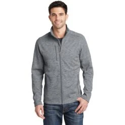 Port Authority Jacket: Men's F231 GRY Grey Digi Stripe Fleece Jacket -Fashion Clothing Store f231 grey model front 042015