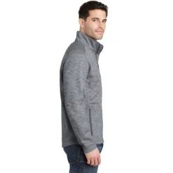 Port Authority Jacket: Men's F231 GRY Grey Digi Stripe Fleece Jacket -Fashion Clothing Store f231 grey model side 042015