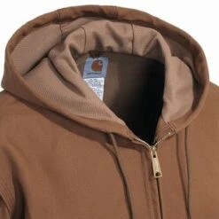 Carhartt Jackets: Men's J131 BRN Brown Duck USA-Made Hooded Jacket -Fashion Clothing Store image 90476