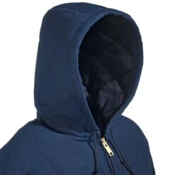 Carhartt Jackets: Men's J140 DNY Navy Hooded USA Made Flannel Lined Active Jacket -Fashion Clothing Store j140dny carhartth 01