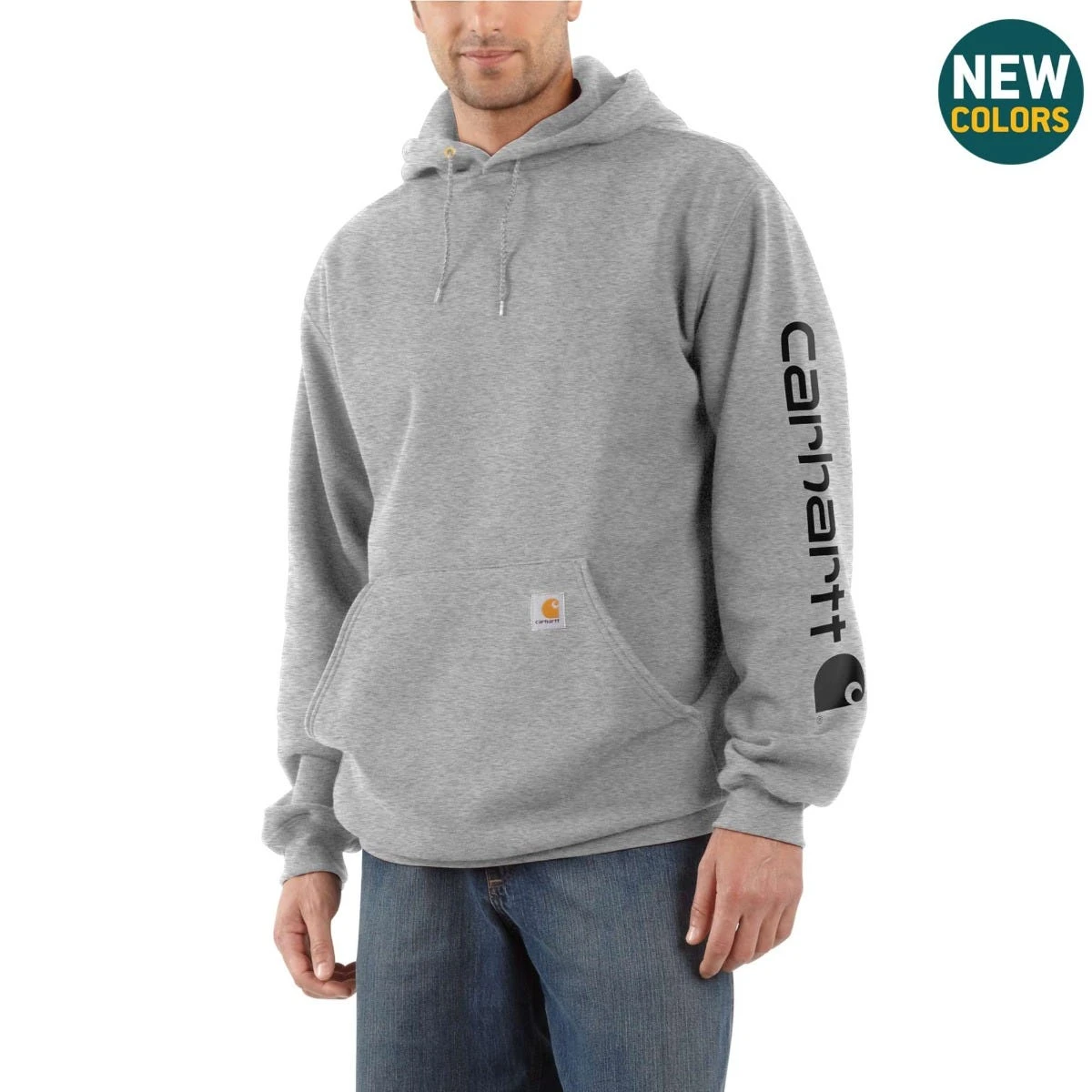 Carhartt Sweatshirts: Men's K288 E20 Grey Midweight Hooded Logo Sweatshirt 1 Carhartt Sweatshirts: Men's K288 E20 Grey Midweight Hooded Logo Sweatshirt