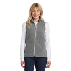 Port Authority Vest: Women's L226PG Pearl Grey Microfleece Vest -Fashion Clothing Store l226 pearlgrey model front 082018