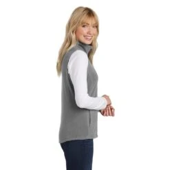 Port Authority Vest: Women's L226PG Pearl Grey Microfleece Vest -Fashion Clothing Store l226 pearlgrey model side 082018