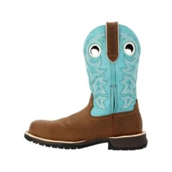 Rocky Boots: Women's RKW0412 Brown Turquoise Composite Toe Rosemary Pull On Cowboy Work Boot -Fashion Clothing Store rkw0412 4edit
