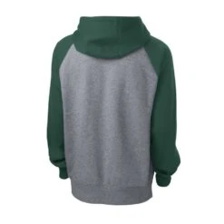 Sport-Tek Sweatshirt: Men's ST267-FGH Forest Green/Vintage Heather Raglan Colorblock Pullover Hooded Sweatshirt -Fashion Clothing Store st267 forestgreenvntghthr form back 1