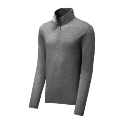 Sport-Tek Pullover: Men's ST407DGH Dark Grey Heather Triad Solid PosiCharge Tri-Blend Wicking 1/4-Zip Pullover -Fashion Clothing Store st407 darkgreyheather form front