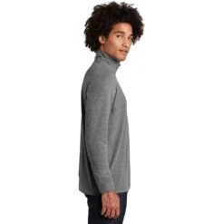 Sport-Tek Pullover: Men's ST407DGH Dark Grey Heather Triad Solid PosiCharge Tri-Blend Wicking 1/4-Zip Pullover -Fashion Clothing Store st407 darkgreyheather model side 012019