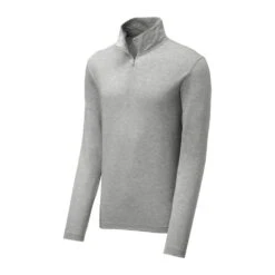 Sport-Tek Pullover: Men's ST407LGH Light Grey Heather Solid PosiCharge Tri-Blend Wicking 1/4-Zip Pullover -Fashion Clothing Store st407 lightgreyheather form front