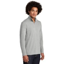 Sport-Tek Pullover: Men's ST407LGH Light Grey Heather Solid PosiCharge Tri-Blend Wicking 1/4-Zip Pullover